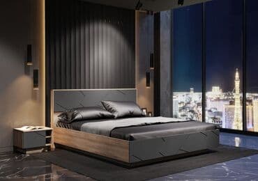 стенд: Даллас - Кровать 160, МДФ Софт Графит/Дуб Каньон, Стендмебель — 1