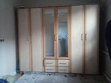 мебель для дачи: Спальный гарнитур, Б/у, Двуспальная кровать, Шкаф, Комод, МДФ, Самовывоз, цвет - Бежевый — 4