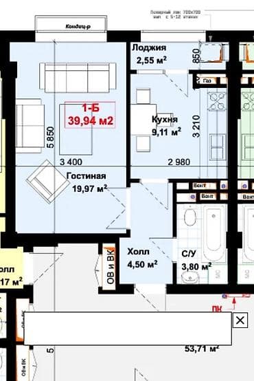 верхний джал квартира: 1 комната, 40 м², Элитка, 8 этаж, Готовая ПСО (под самоотделку) — 1