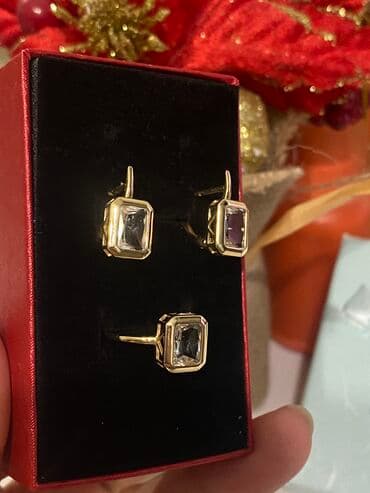 золотые серьги бу: Золотой набор! Желтое золото Италия ! Эксклюзив - натуральный камень — 1