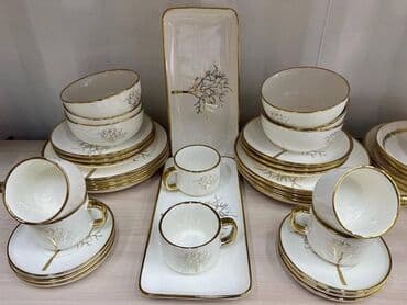 Набор столовой посуды из тонкого фарфора с золотым декором «Дерево»