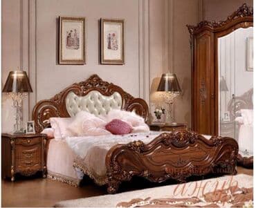 Спальный гарнитур, Двуспальная кровать, Дерево, цвет - Коричневый