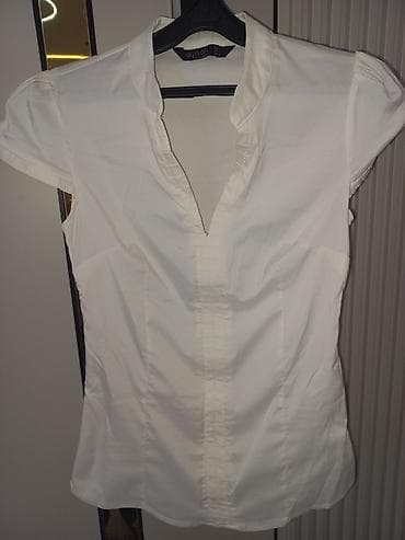 черный рубашка: Блузка, Классическая модель, Хлопок, Однотонный — 1