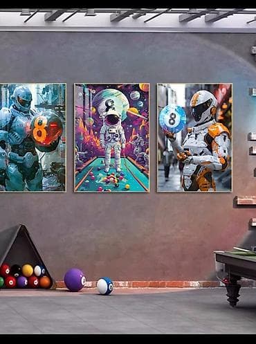 липкие шарики: Постеры для бильярдной/игровой зоны в стиле sci‑fi и поп‑арт - Наборы — 4