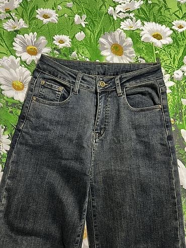 брюки трубы: Джинсы женские, прямого кроя 44-46 размер - Посадка: высокая. - — 6