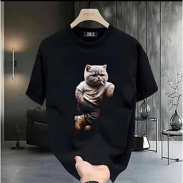 купить комуфляж: Футболки с принтом «котик в одежде» - Унисекс, свободный крой — 1