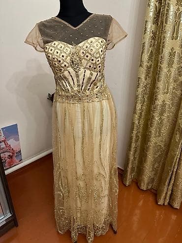 Мужская одежда: Вечернее платье, А-силуэт, Длинная модель, Шифон, С рукавами, Камни, S — 2