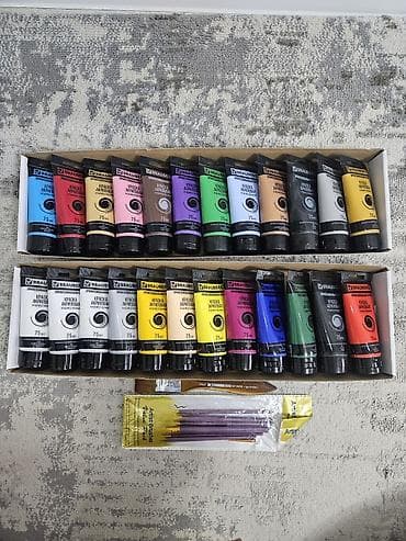 акриловые краски для рисования: Набор для живописи: мольберт + 2 холста + акриловые краски и кисти - — 4