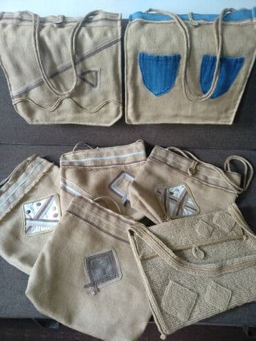 сумка ручной работы из натуральной кожи: Сумки ручной работы из х/б тканей и джута,с внутренней стороны х/б — 2