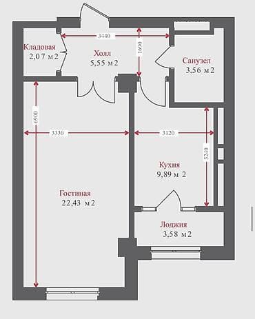 Недвижимость: 1 комната, 46 м², Элитка, 6 этаж, Готовая ПСО (под самоотделку) — 2