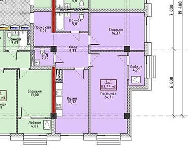 1 комн квартир: 2 комнаты, 83 м², 15 этаж — 1