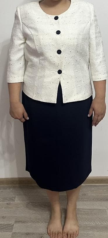 Костюм с юбкой, Модель юбки: Прямая, Миди, Пиджак, L, XL