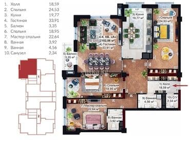 продаю квартира жал: 4 комнаты, 153 м², Элитка, 2 этаж, Дизайнерский ремонт — 12
