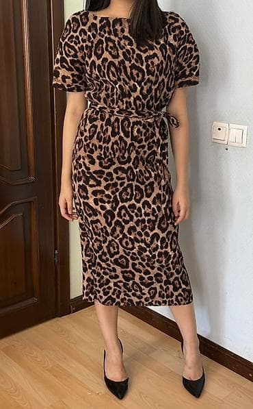 leopard 5: Повседневное платье, Длинная модель, Трикотаж, Прямое, Стандарт — 1