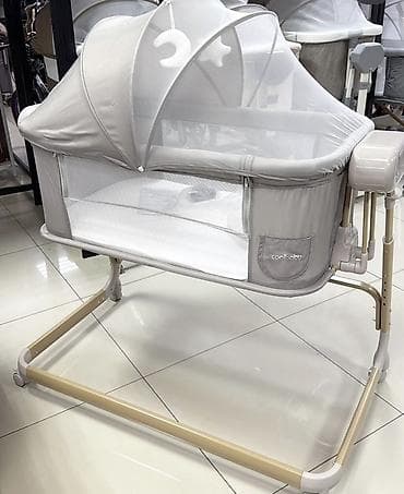 кровать для новорожденных: Детская приставная кроватка, Б/у, С колесиками, цвет - Серый — 1