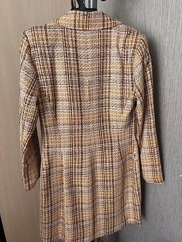 Пальто, Осень-весна, Твид, По колено, В клетку, XL — 2