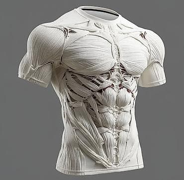 кийимлар: Футболка с 3D‑эффектом «Анатомия мышц» - Короткий рукав, круглый — 3