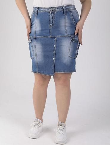 стильные лосины: Юбка, Модель юбки: Карандаш, Миди, Джинс, По талии — 7