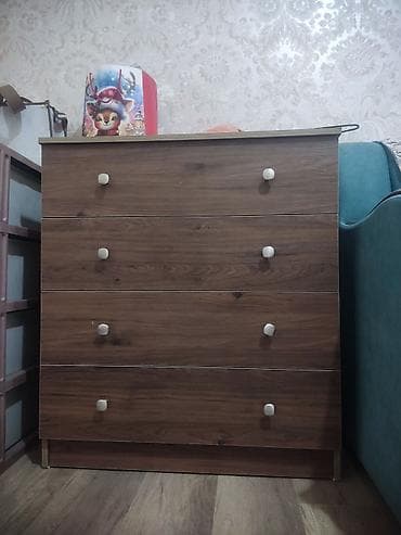 купить пластиковую тумбочку с ящиками: Комод для одежды, Без зеркала, ЛДСП, цвет - Коричневый — 1