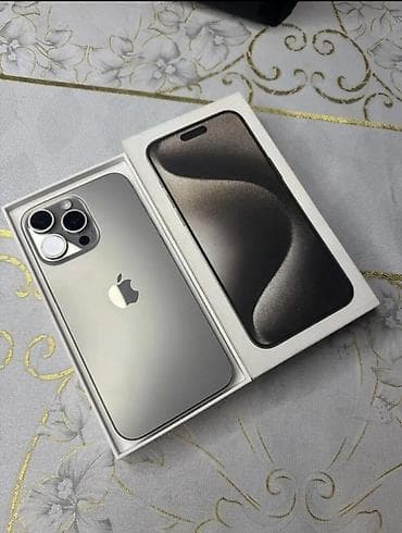 IPhone 15 Pro Max, Б/у, 256 ГБ, Natural Titanium, Кабель, Коробка, 85 % — 1