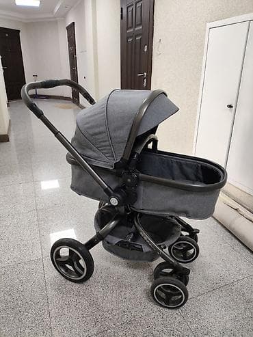 коляска переноска: Детская коляска-прогулка с люлькой, серый текстиль Основные — 1