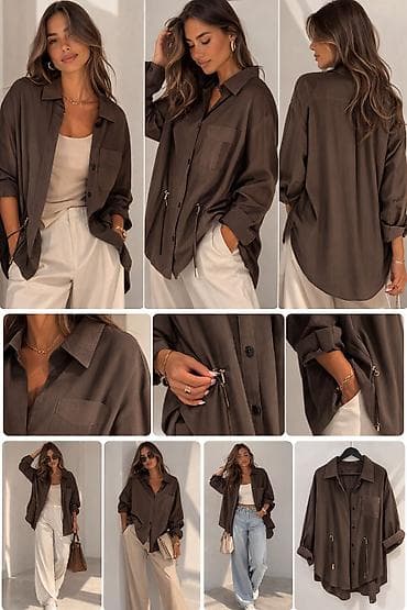 lost cherry: Женская рубашка шоколадного цвета. - Свободный силуэт с кулиской по — 1