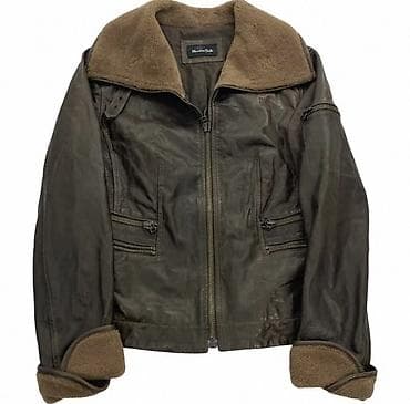 Кожаная куртка Massimo Dutti с утеплённым воротником и манжетами из