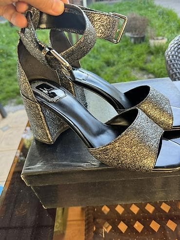 Босоножки, сандалии, шлепанцы: Женские блестящие босоножки на устойчивом каблуке,оригинал - Цвет — 3