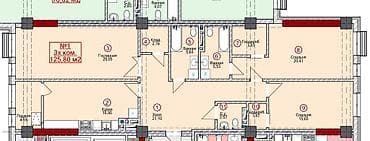 art square: 3 комнаты, 127 м², Элитка, 6 этаж, Готовая ПСО (под самоотделку) — 3
