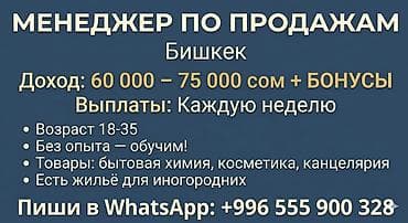Вакансия: Менеджер по продажам (Бишкек) - Доход: 60 000–75 000 сом +