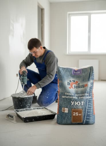 ушастый нянь порошок: Гипсовая шпаклевка "Уют" от компании "Наши" в мешке 25 кг. Подходит — 1