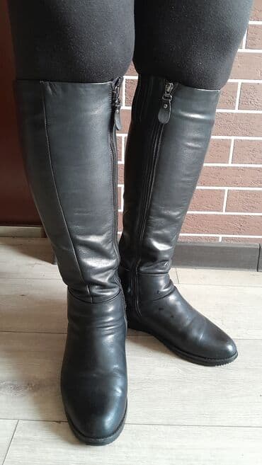 Ботинки и ботильоны: Сапоги, 39, Basconi, Б/у, цвет - Черный, Самовывоз — 1