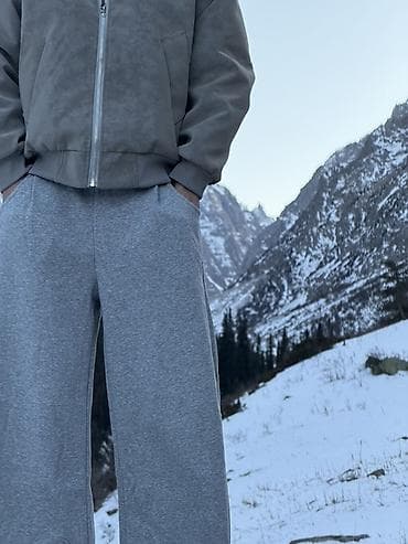 Шымдар: Серые спортивные брюки свободного кроя - Цвет: меланжевый серый - — 4