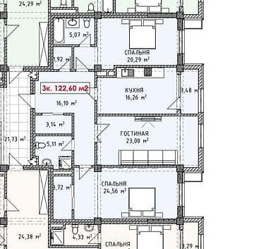 3 комнаты, 122 м², Асанбай мкр Элитка, ПСО (под самоотделку)