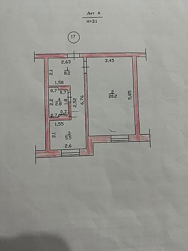 Батирлер: 1 бөлмө, 36 м², 5-мкр Жеке план, 3 кабат, Евро оңдоо — 6
