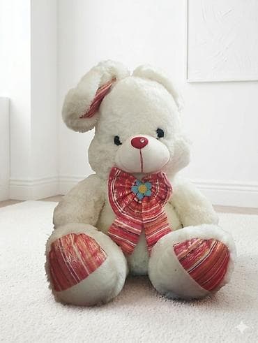 Большой плюшевый заяц белого цвета - Мягкий, пушистый ворс, приятный