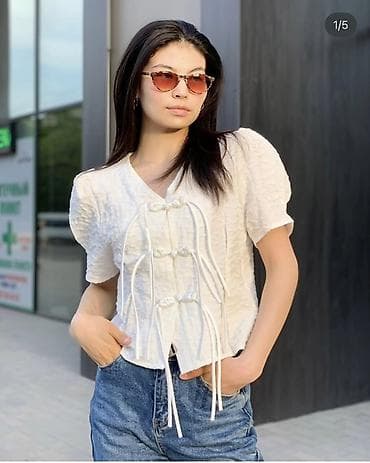 советская элебесова: Блузка, Однотонный, Укороченная модель — 2