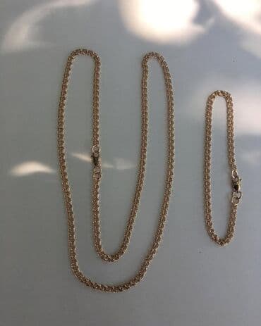 продаю золотую цепочку: Золото комплект 585 проба Ручная работа Цепь и браслет Плетение — 3