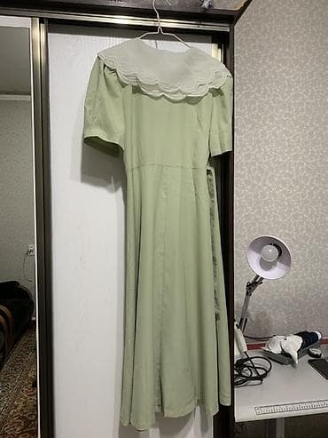 летние платье: Платье миди салатового цвета с крупным контрастным — 4