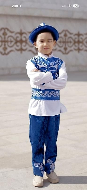 национальные: Детский национальный костюм (мальчик), синий с белым узорным декором — 1