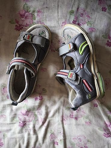 Детская обувь: 1) Сандалии серо-зелёные - Открытые носок и пятка