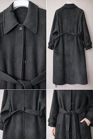 чёрное женское пальто: Женское пальто прямого кроя. - Материал: плотная шерстяная ткань — 8