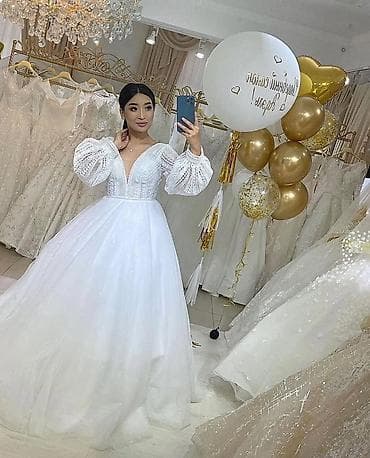 свадебные платья напрокат: Свадебное платье, M, С фатой, Шифон, А-силуэт, Турция, Пайетки, Новый — 7