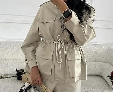 Легкая женская куртка-жакет цвета беж (сафари-стиль). Особенности: - at lalafo.kg Легкая женская куртка-жакет цвета беж (сафари-стиль). Особенности: -