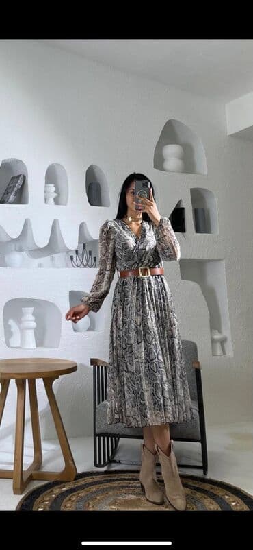 Повседневное платье, Турция, Осень-весна, Длинная модель, Шифон, Турецкое, S