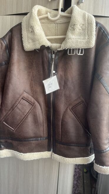 кожанный бомбер: Дублёнка-пилот (aviator) коричневого цвета. - Материал верха — 5