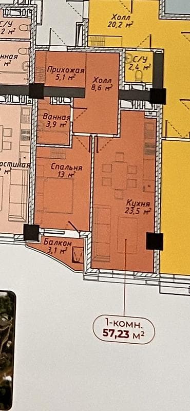 Недвижимость: 1 комната, 57 м², Элитка, 17 этаж, Готовая ПСО (под самоотделку) — 5