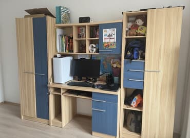 кровать 2 ярусный: Детская гарнитура, Б/у, Для мальчика, Для девочки, ДСП, цвет - Синий, Бесплатная доставка, Платная доставка, Самовывоз — 1