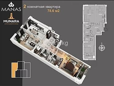 Квартиры: 2 комнаты, 78 м², Элитка, 10 этаж, Готовая ПСО (под самоотделку) — 2