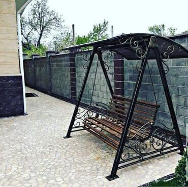скамейки во дворе дома: Скамейка Металл, Со спинкой, С крышей — 2